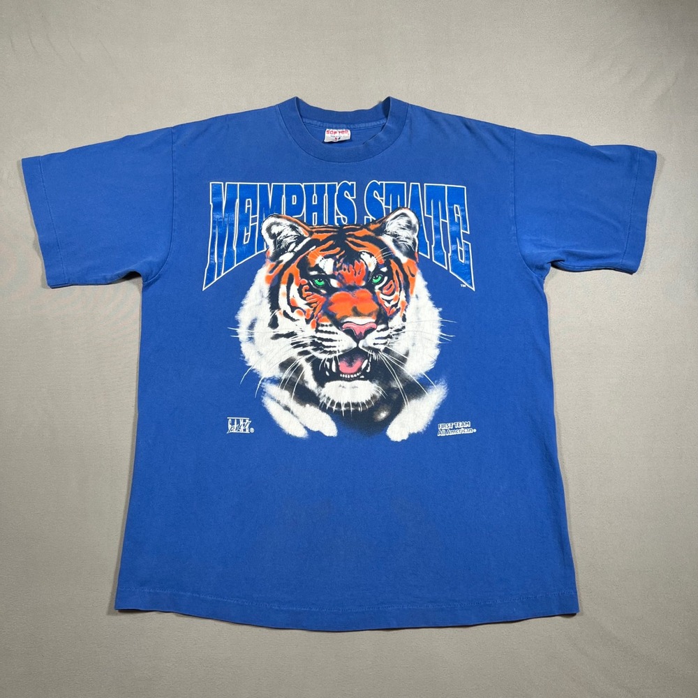 Vintage Memphis State Tigers T Shirt XL Blue Tee Jays Single Stitch Made in USA